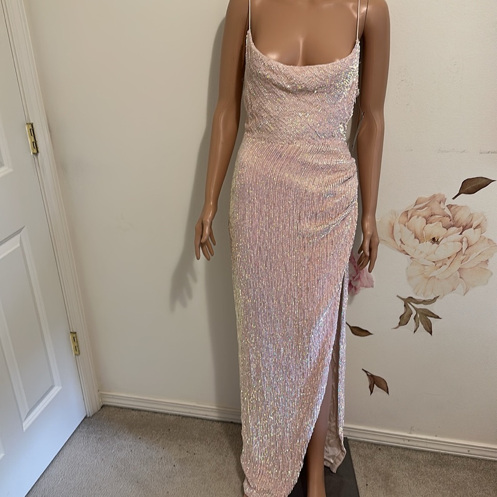 Retrofete Iridescent Pale Pink Sequin Maxi Dress size small (runs small)